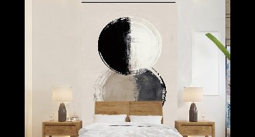Behang - Fotobehang Cirkels - Strepen - Minimalistisch - Zwart - Breedte 145 cm x hoogte 220 cm