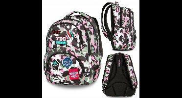 CoolPack Dart Rugzak - 27L - Camo Roze met Patches - School & Vrije Tijd