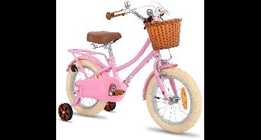 Stitch Manchi Meisjesfiets - 16 Inch - Zijwieltjes - Bell - Handrem - Voor V-Brake en Achter Trommelrem - Roze - Geschikt voor buitenactiviteiten in de lente