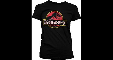 Jurassic Park Japans T-shirt met verweerd logo voor dames, meisjesachtig, zwart