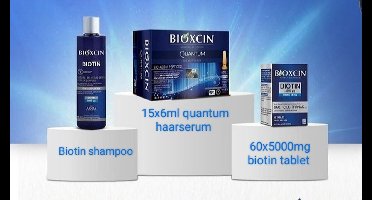Bioxcin Biotine Anti haaruitval set 1 x 15 keer 6 ml quantum haarserum 1 x 5000 mg 60 Tabletten - 1 x Biotine Shampoo 300 ml - biotin for hair - Anti-haaruival - Haarbehandeling - Herbal - Bio shampoo