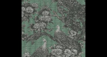 BLOEMEN MET PAUWEN BEHANG | Landhuisstijl - Grijs Groen Zwart - LivingWalls Michalsky 5