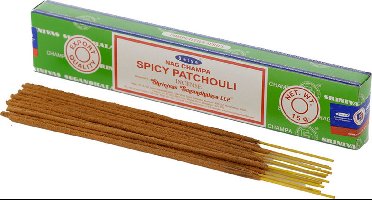 Satya Nag Champa wierrook stokjes Patchouli geur - 15x - Lichaam in balans - Meditatie - staafjes van 21 cm - 30 minuten