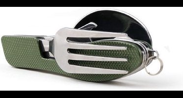 Scoby - Inklapbaar Survival Bestek - Blikopener en Outdoor Gereedschap - Camping Cutlery - 18CM - Groen