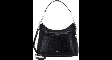 DKNY Leren Schoudertas Handtas Bryant Croco Conv Hobo Blk / Gold Zwart