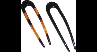 Haarpinnen U-vorm donkerbruin-zwart set van 2 stuks. - lengte 13 cm / breedte 3,5 cm