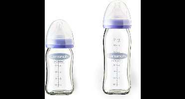 Lansinoh - Babyfles glas - set van 2 stuks glazen fles 1 x 160 ml - 1 x 240 ml inclusief 2 spenen