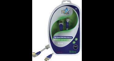 HQ - 1.4 High Speed HDMI kabel - eenzijdig haaks - 2.5 m - Grijs/Blauw