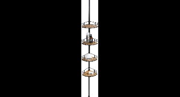 WENKO Telescopisch Doucherek Dolcedo 4-laags RVS zwart bamboe - FSC hout - Uitschuifbaar van 65 tot 275cm - Douchemand - Bevestigen zonder boren
