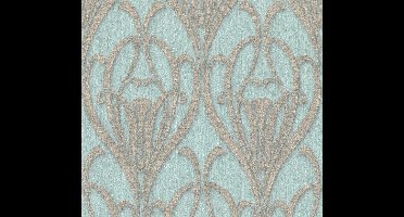 ART DECO BEHANG | Ornamenten Met Glans - turquoise taupe zilver - Livingwalls Mata Hari
