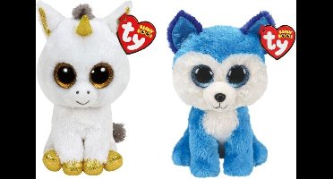Ty - Knuffel - Beanie Boo's - Pegasus Unicorn & Prince Husky