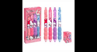 Hello Kitty and Friends Balpennenset - 4 Stuks - Puffy Soft Grip Pennen met Hello Kitty, Kuromi, My Melody & Cinnamoroll - Officieel Licentieproduct