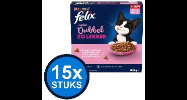 15x Felix - Dubbel Zo Lekker Junior Kip - Kattenvoer Droogvoer - 800 g