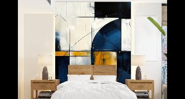 Behang - Fotobehang Abstract - Vormen - Goud - Blauw - Geometrisch - Breedte 160 cm x hoogte 220 cm