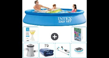 Intex Rond Opblaasbaar Easy Set Zwembad - 305 x 61 cm - Blauw - Inclusief Pomp - Solarzeil - Stofzuiger - Verlichting - 7-delig