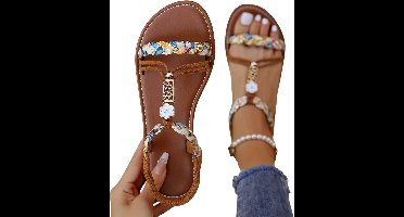 Currero Sandalen Dames - Slippers - Pantoffels - Schoenen - Badslippers - Lichtbruin - Maat 38