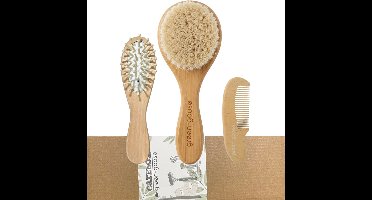 Baby Haarborstel - Voor Jongen of Meisje – Set van 3 - Borstel Voor Baby – Haarkam voor Baby - Van Beukenhout – Natuurlijk Geitenhaar - Baby cadeau – Baby kam – Baby borstel Set – Houten Borstel