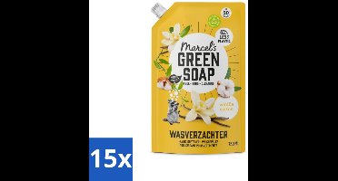 15 x Marcel's Green Soap - Wasverzachter - Navulling - Katoen & Vanille - Zachte frisheid- 30 Wasbeurten - 750 ml - Voordeelverpakking - 15 stuks