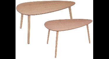 Set van 2 ovale in elkaar schuifbare salontafels met blad in houtlook MILEO