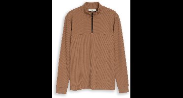 Tom Tailor Denim - Troyer-shirt met lange mouwen en rits - Maat XS - malt brown