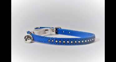 Animalking Kattenhalsband met Belletje - Kattenriem - Kattenbandje - Cat Collar - Blauw met Diamanten