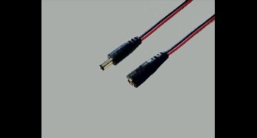 DC plug (m) - DC plug (v) verlengkabel - 5,5mm x 2,1mm - max. 12V/10A / rood/zwart - 3 meter