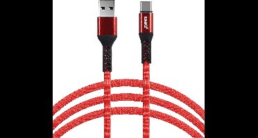 UNIQ Accessory USB Type-C Kabel 200cm snellader dataoverdracht Nylon - Rood