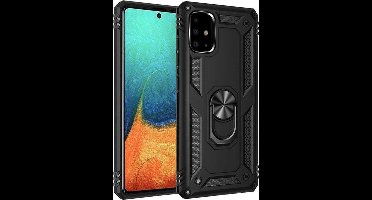 Hoesje Geschikt voor Samsung Galaxy A51 4G Stevige Magnetische Anti shock ring back cover case- schokbestendig-TPU met stand – Zwart + Gratis screenprotector