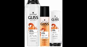 Gliss Total Repair - Shampoo, Conditioner & Anti-klit Spray - Pakket