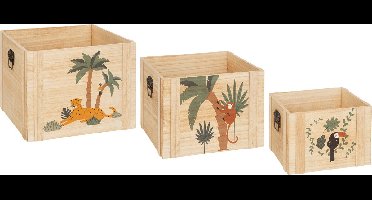 Atmosphera Kids houten kratten jungle - Set van 3 - Opbergers