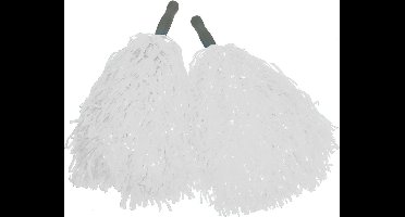 Cheerballs - set van 2x - wit - pompoms met franjes en stick handgreep - 25 cm - kinderen