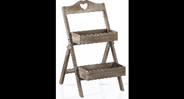 Cepewa Plantenrek/plantentafel - hout - 2 verdiepingen - opvouwbaar - 32 x 45 x 60 cm