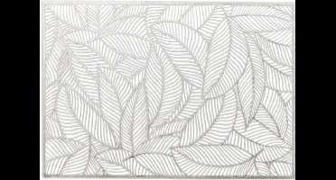 Unique Living Placemat Nissa - 6x - zilver bladmotief - 30 x 45 cm - tafeldecoratie