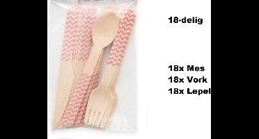3x Bestekset wave hout 18-delig pink (54 stuks) - Feest festival thema party food diner