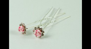Haarpinnen roosje roze met strass