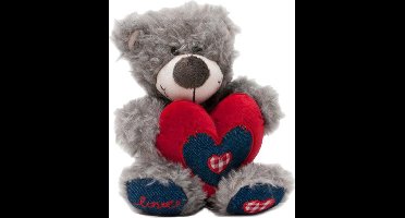 Knuffelbeer Valentijn Cadeautje Vrouw – Pluche Love Knuffel -  18 cm - Grijs