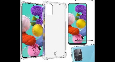 Hoesje geschikt voor Samsung Galaxy A51 - Transparant Shock Proof Case + Screen Protector Full + Camera Protector
