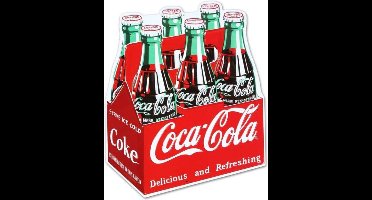 Coca-Cola 6 Pack Bottles Metalen Bord Met Relief - Ice Cold Coke - Retro 32 x 30 cm