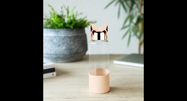 Balvi Drinkfles Cat 350 Ml Glas Transparant/roségoud