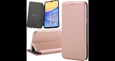Hoesje geschikt voor Samsung Galaxy A15 - Screenprotector Volledig Dekkend Glas - Wallet Book Case Rosegoud