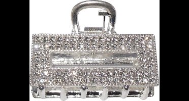 Haarklem metaal tas zilver met strass