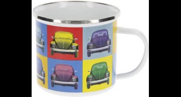 BRISA VW Collection - Volkswagen grote emaille koffie-thee-cappuccino-mok-beker-Haferl-mok voor kamperen & outdoor Käfer (500 ml/multicolor/kleurrijk)
