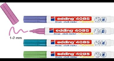 edding 4085 krijtmarker - 4 raamstiften - metallic kleuren - krijtstift voor borden, ruiten, glas - ronde punt 1-2 mm - afwasbaar - uitwisbaar