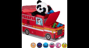 speelgoedkist - opvouwbare poef - 50 L - brandweer design - rood