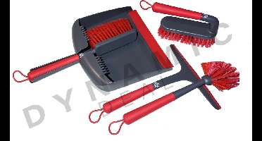 Schoonmaak set - 5 delig - Stoffer & blik, raamwisser, afwasborstel en schoonmaakborstel