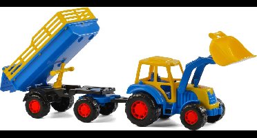 Cavallino Tractor met Voorlader en Aanhanger Blauw