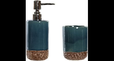 Items badkamer accessoires set drinkbeker/zeeppompje - emerald groen