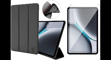 Hoes en Screenprotector geschikt voor Oppo Pad 3 Pro / OnePlus Pad 2 / OnePus Pad Pro 12.1 – Smart Cover met Tri-Fold Stand – Schokbestendig – Auto Wake/Sleep – TPU Backcase – Zwart