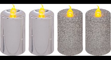Feeric lights and christmas LED stompkaarsen - 4x - zilver- 7,5 cm