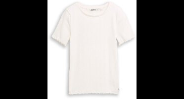 Tom Tailor Denim - Slim fit T-shirt met ribbelstructuur - Maat XL - off white